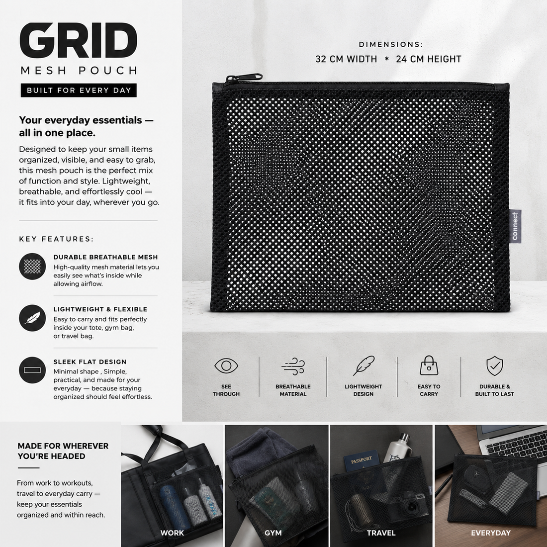 Grid Mesh Pouch